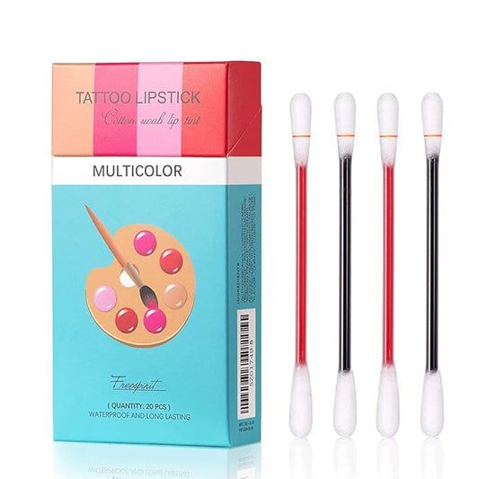 FLIPNEX 20Pcs Cotton Swab Tattoo Lipstick, Tattoo Lipstick Cotton Swab Lip Tint, Waterproof and Long Lasting Liquid Non-Stick Portable Lip Gloss (Multicolor)