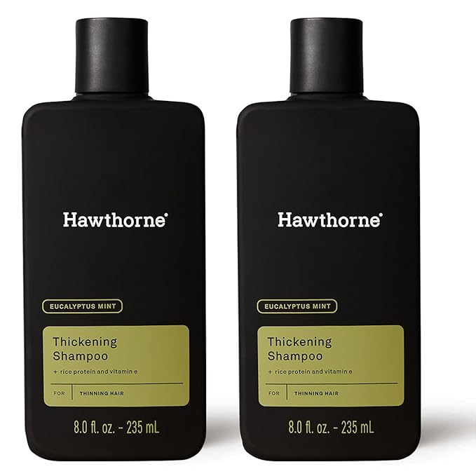 Hawthorne Men's Thickening Shampoo for Thinning Hair. Fight Hair Loss with Rice Protein & Vitamin E. Strengthens Hair Follicles to Reduce Breakage. Mint and Eucalyptus Scent. 8 fl. oz. 2-Pack.