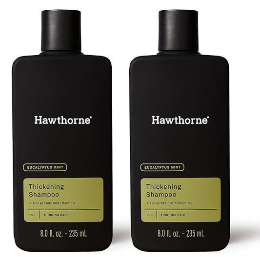 Hawthorne Men's Thickening Shampoo for Thinning Hair. Fight Hair Loss with Rice Protein & Vitamin E. Strengthens Hair Follicles to Reduce Breakage. Mint and Eucalyptus Scent. 8 fl. oz. 2-Pack.