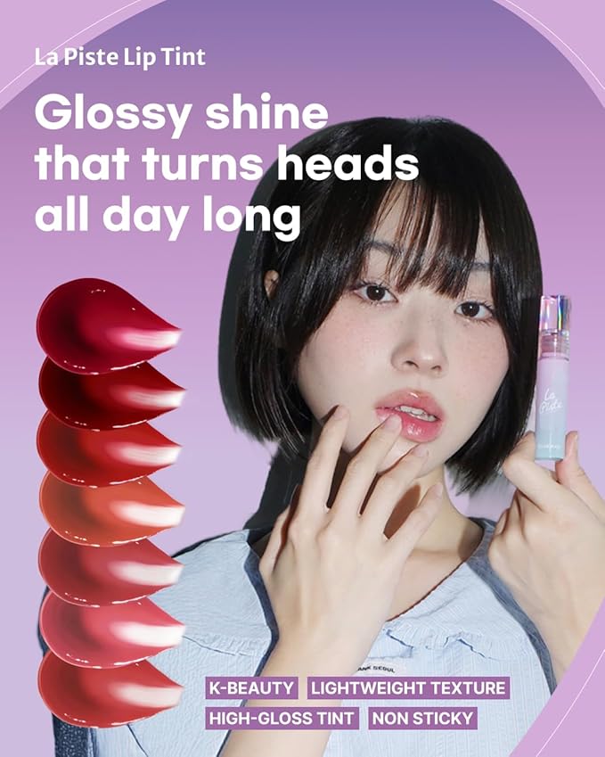 DEARMAY LA PISTE LIP TINT LP05 Starry 0.14 oz. long lasting lip stain with glossy finish and lightweight texture, non sticky, hydrating formula with no flaking and glassy vivid tint, korean makeup