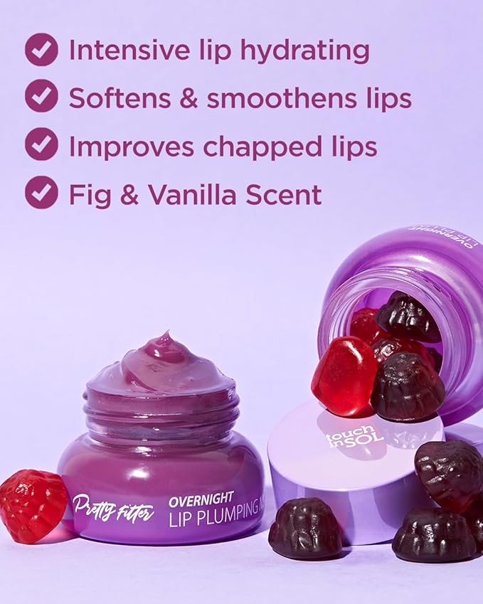 Touch in Sol Pretty Filter Overnight Lip Plumping Mask - Korean Lip Treatment Mask for Dry and Cracked Lips - Lip Volumizing and Intensive Nourishing with Shea Butter - Fig and Vanilla Scent