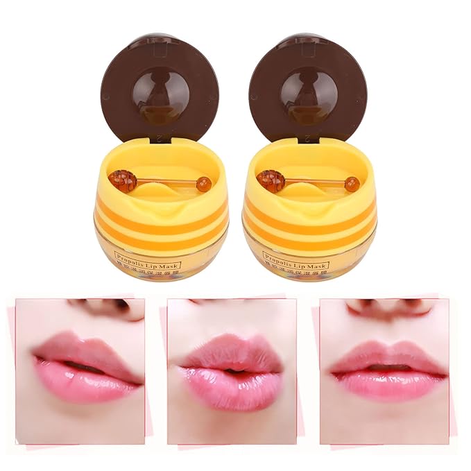 Lip Sleeping , 2PCS Lip Balm Honey Pot, Propolis Moisturizing Honey Lip Lip Balm, Hydrating & Prevention Dry and Cracked Lip Scrubs Exfoliator