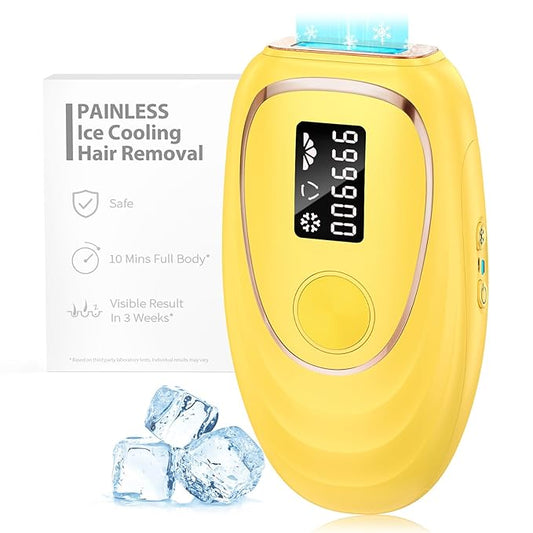 IPL Laser Hair Removal Device for Women & Men - Home 45°F Ice-Cooling Contact for Painless & Long-Lasting Results, 86% Hair Reduction in 3 Weeks for Full Body & Bikini Line, Light Yellow
