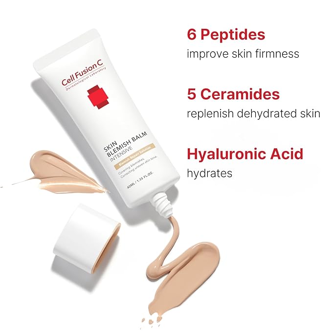 Cell Fusion C Skin Blemish Balm Intensive, Hydrating Tinted Moisturizer for Lighter to Medium Skin Tones, Correcting Redness and Blemish, 1.35 fl.oz
