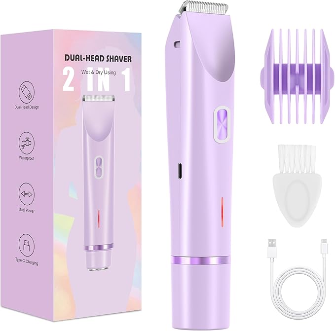 Bikini Trimmer for Women,Dermave Bikini Shaver,Electric Razors for Women Pubic Hair (Purple)