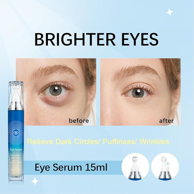 Eye Serum with Roller ball, 15 ML Eye Cream for Dark Circles and Puffiness, Anti-Aging Under Eye Roller Cream Reduce Wrinkles and fine lines