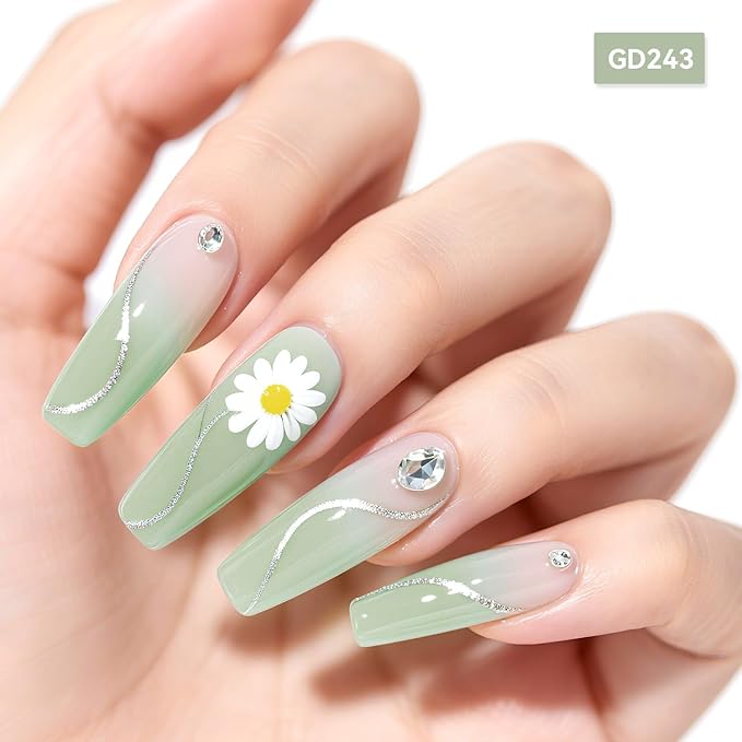 JODSONE Jelly Gel Nail Polish Set of 6 Colors Green Set Need U V Cured for Nail Art Manicure DIY Salon at Home Gift for Women