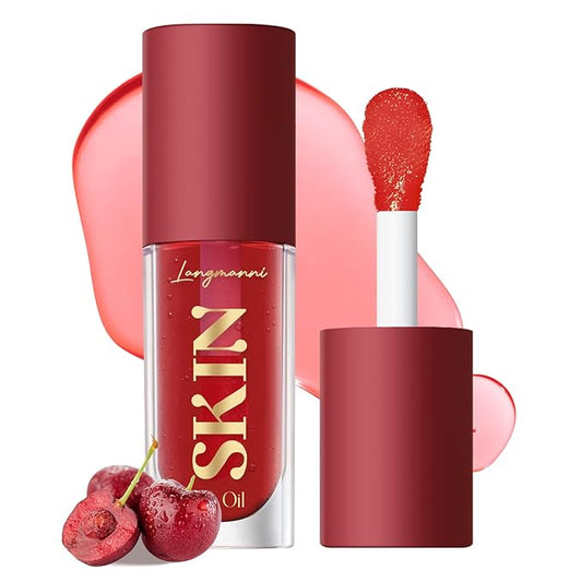 Big Brush Head Hydrating Lip Glow Oil Plumping Lip Tint, Hydrating Lip Gloss Tinted Lip Balm Transparent Lip Care, Long Lasting Nourishing Non-sticky Fresh Texture (Cherry)