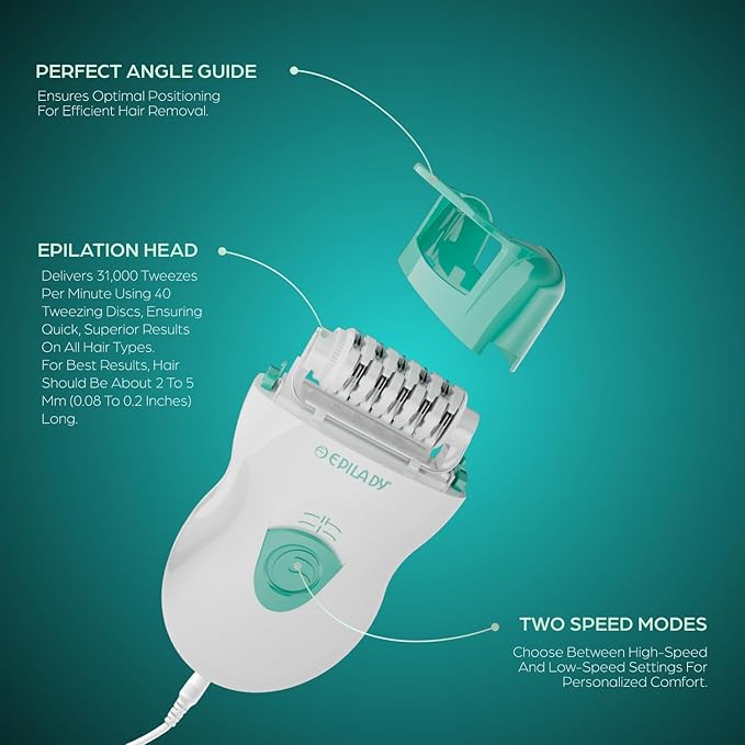 Epilady Speed Corded Epilator for Women | Compact Hair Removal Device for Arms, Legs, Underarms & Bikini Area, Epilators Hair Removal for Women