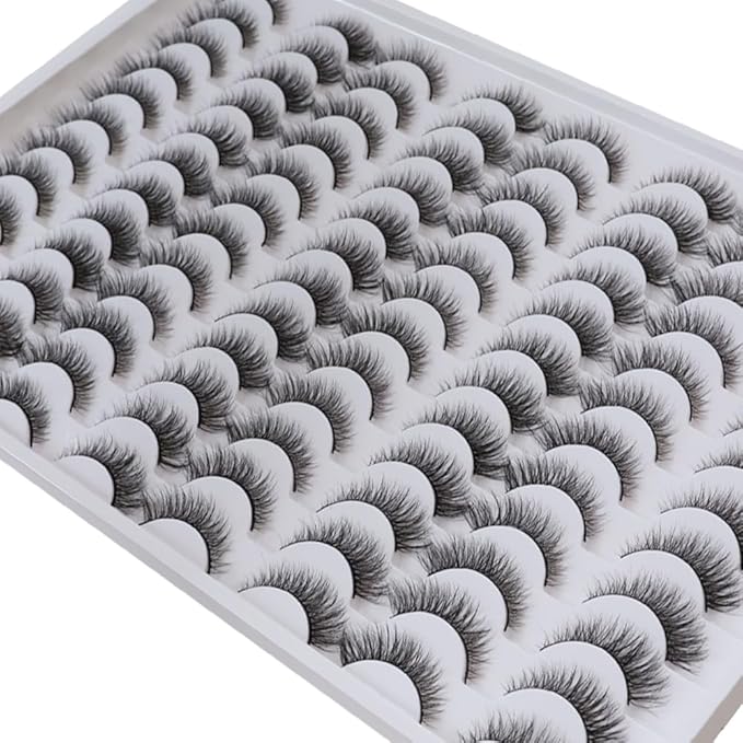 False Eyelashes 48 Pairs Faux Mink Lashes 14mm Wispy Lashes 3D Fluffy Cat Eye Lashes Pack Bulk Wholesale Strip Lashes(style 48-019)
