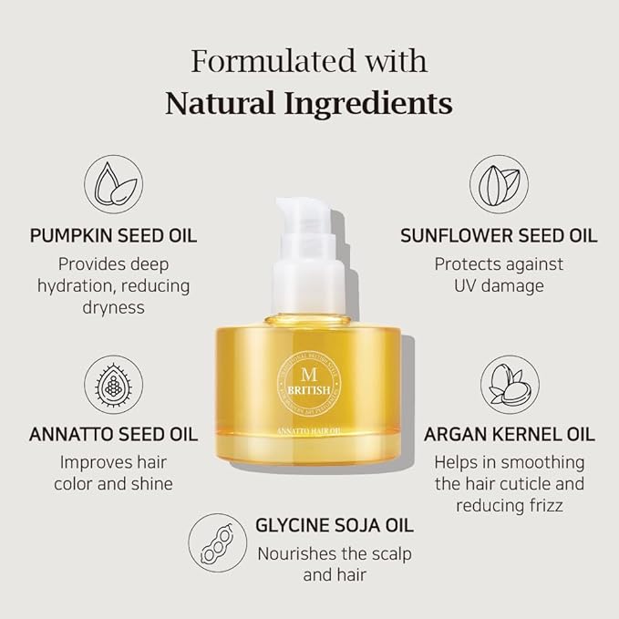 Annatto Hair Oil 4.73 fl. oz – Frizz-Free Shine, Deep Hydration, Natural Vegan Formula, UV Protection, Salon-Quality for All Hair Types