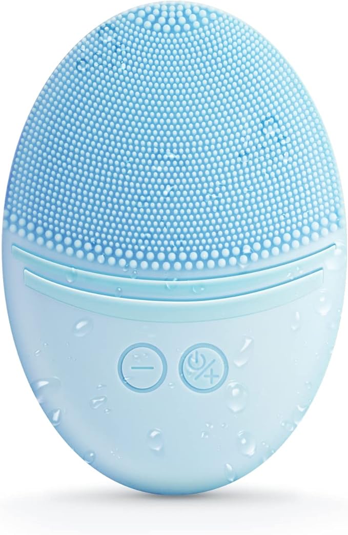 EZBASICS Facial Cleansing Brush, Waterproof Sonic Vibrating Face Brush for Deep Cleansing, Gentle Exfoliating and Massaging, Inductive charging (Blue)