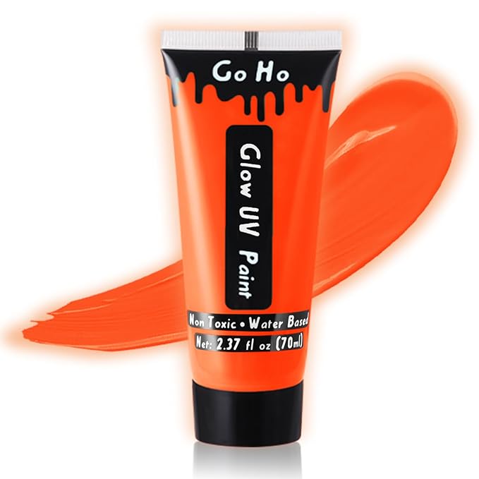 Go Ho Neon Orange Body Paint Washable(2.37oz,70ml),under UV Blacklight Neon Face Paint,Water Based Neon Fluorescent Orange Face Paint for Adults Children SFX Cosplay Costumes Halloween Makeup
