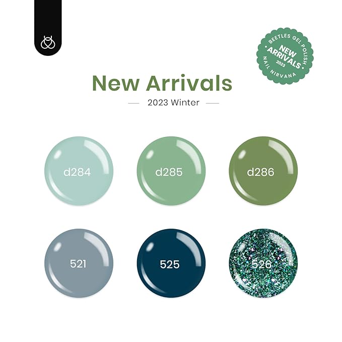 Beetles Green Gel Nail Polish Set - 6 Colors Green Gray Blue Glitter Nail Gel Polish Soak off Uv Gel Nail Art Manicure Gifts for Women