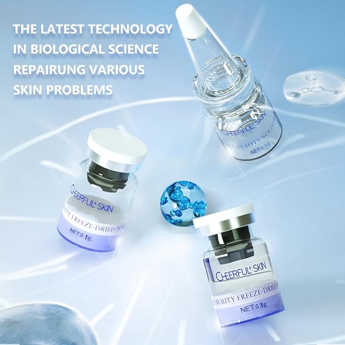 Cheerful Skin Double Beauty Set, Anti Oxidation & Aging Freeze-Dried Powder for 7 days Firming Lightening Fine Lines, Includes 7 Pairs of Powder 100mg+Solution 5ml Set, 2 Droppers