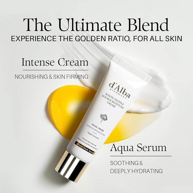 d'alba Piedmont White Truffle Double Moisture Cream, 2-in-1 Face Moisturizer, Vegan Skincare, Vegan Collegen, Skin Firming and Tightening, Dual Formula in ONE tube, Korean Skin Care (2.02 oz)