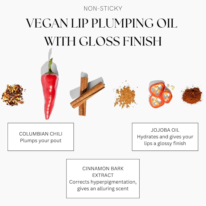 BIG POUT ENERGY Lip Plumper, Chili-Infused Lip Plumping Oil for Full and Smooth Lips, Lip Gloss Finish, With Easy Swipe XL Wand Applicator, Dubai Gold, 0.12 fl oz