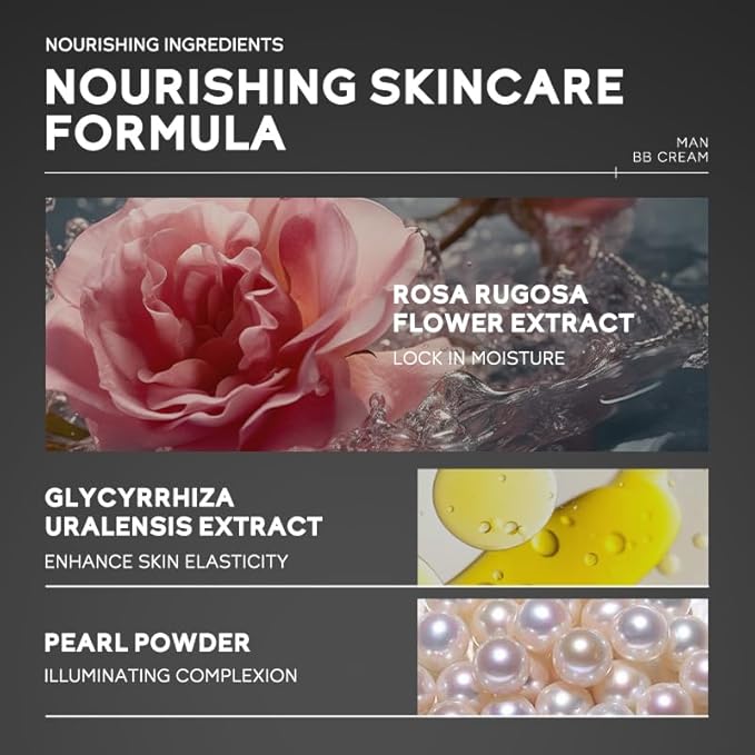 AKARY Hydrating Men BB Cream SPF 15 PA++, Full-Coverage Foundation&Concealer, Mens Face Moisturizer Cream Evens Skin Tone, Oil Control and Cover Flaws, Natural Finish for All Skin Types, Chocolate 420