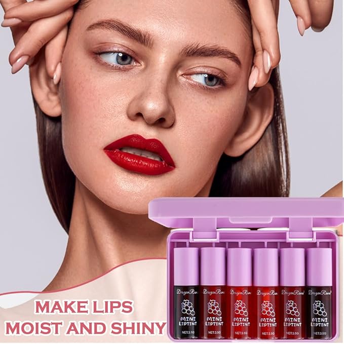 6 Colors Lip Tint Stain Korean Lip Gloss, Matte Velvet Lip Tint Natural Plumping Lip Stain, Multi-Use Lip and Cheek Tint Mini Liquid Lipstick, Long lasting Non-Stick Cup Waterproof, Lip Color Makeup