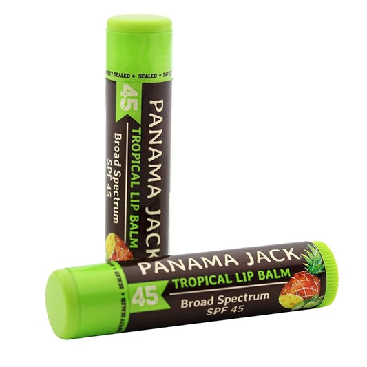 Panama Jack Sunscreen Lip Balm - SPF 45, Broad Spectrum UVA-UVB Sunscreen Protection, Prevents & Soothes Dry, Chapped Lips, Tropical, 2-pack