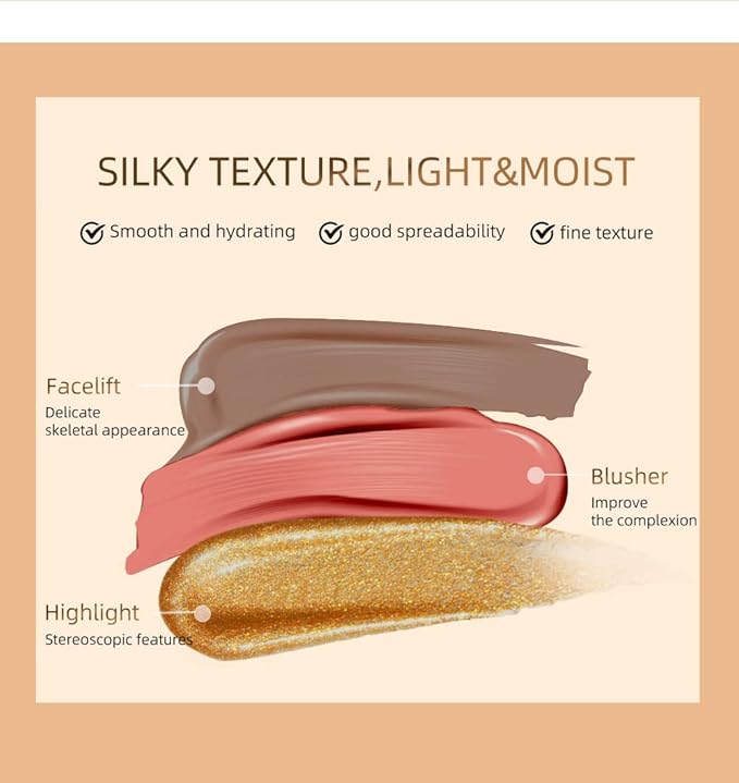 Highlighter Beauty Wand, Cream Liquid Highlighter Makeup Stick, Silky Smooth Face Shimmer Bronzer Stick with Cushion Applicator, Lightweight Body Face Glowing Highlighter, Cruelty-free（Bronze Gold）
