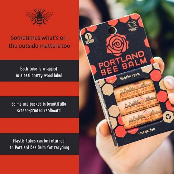 Portland Bee Balm All Natural Handmade Beeswax Based Lip Balm, Rose Garden 3 Count