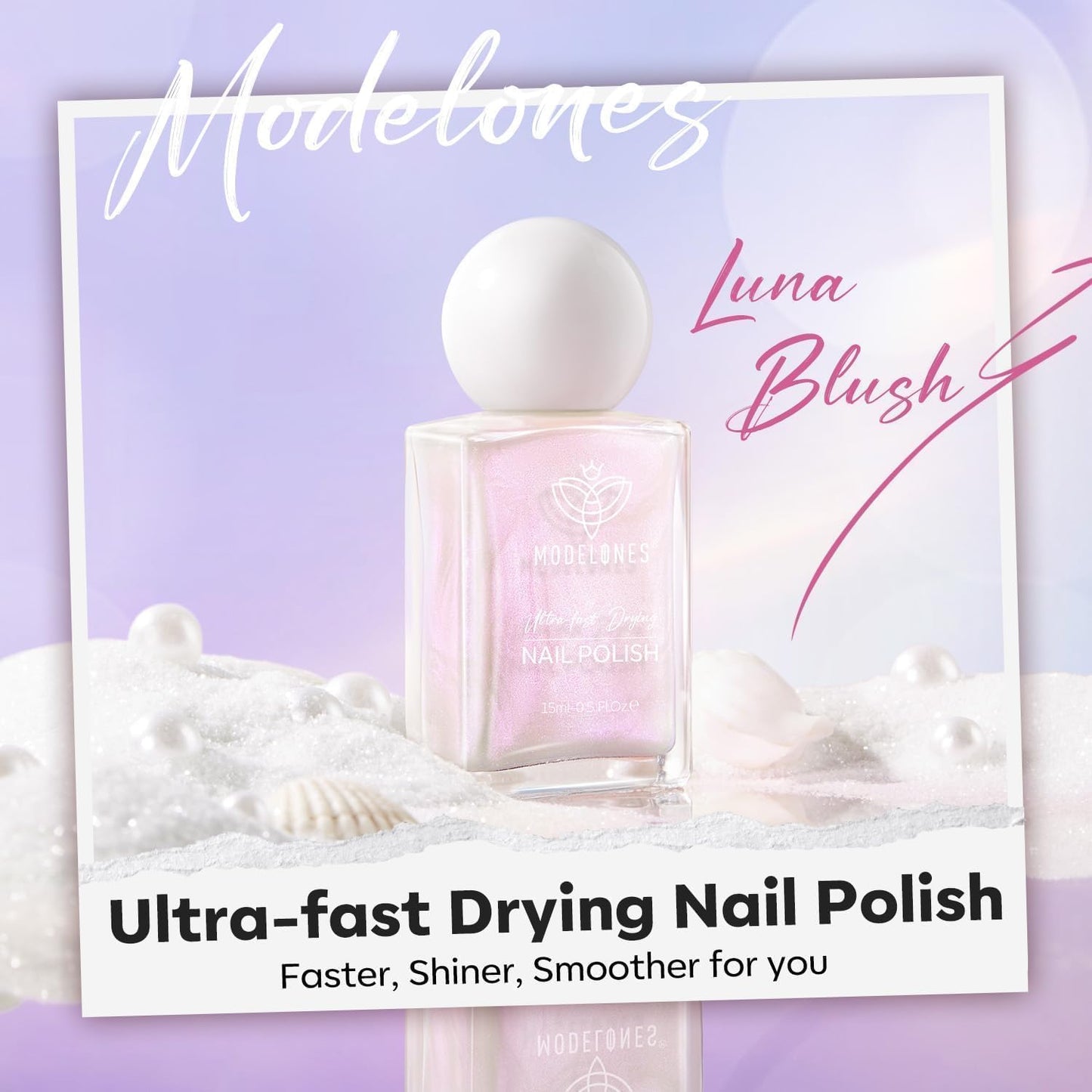 modelones Pearl Nail Polish, 15 ml Quick Dry Chrome Nail Polish Holographic Iridescent Shimmer Long Last Toe Fingernail Polish Nail Art Manicure Gift for Women Girls 0.5 Fl Oz