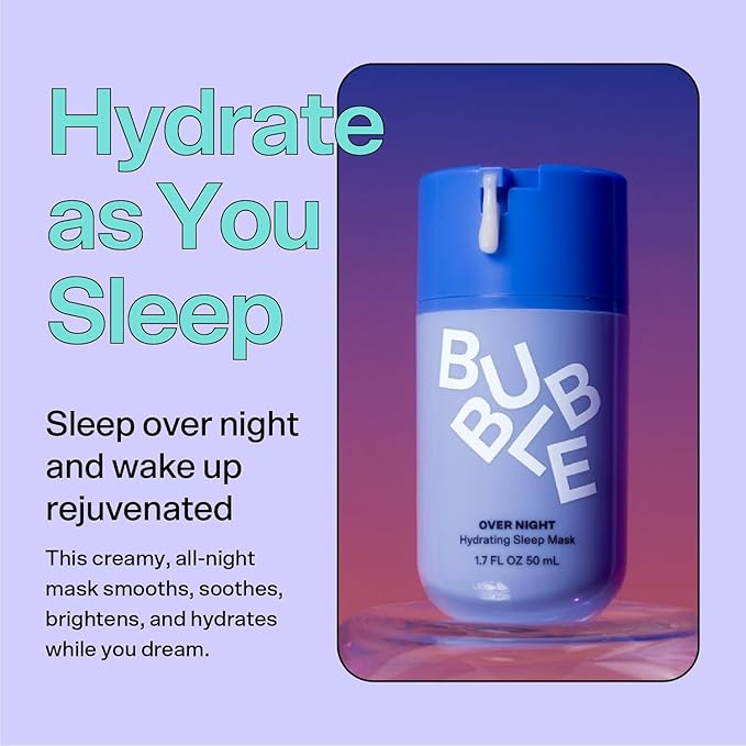 Bubble Skincare Over Night Hydrating Sleep Mask - Gentle Exfoliating Overnight Face Mask for Skin Barrier Repair - Formulated with Mandelic Acid & Sodium PCA to Hydrate, Brighten & Soothe Skin (50ml)