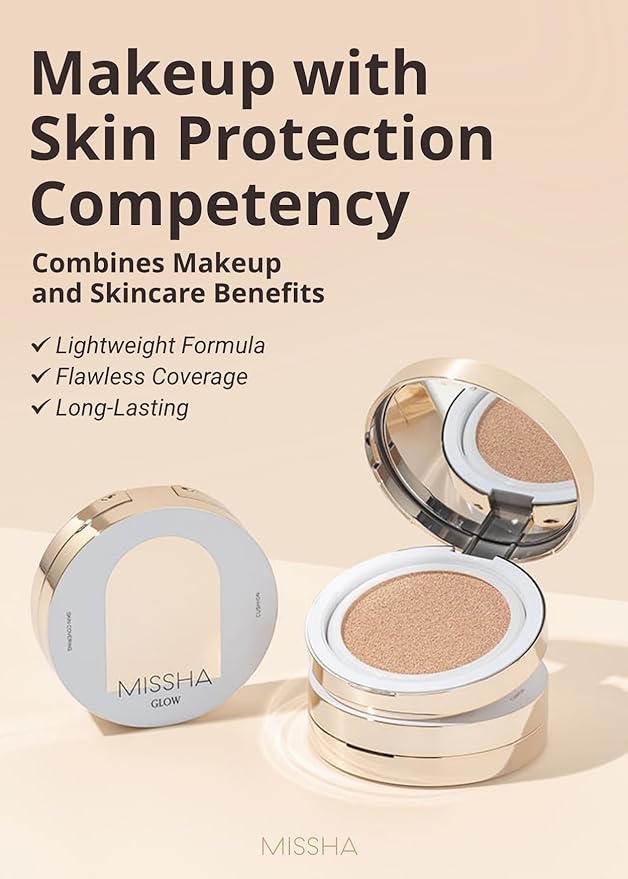 MISSHA Glow Cushion No.23 Natural Beige for Natural Skin Radiant & Moisturizing Skin with Buildable Coverage