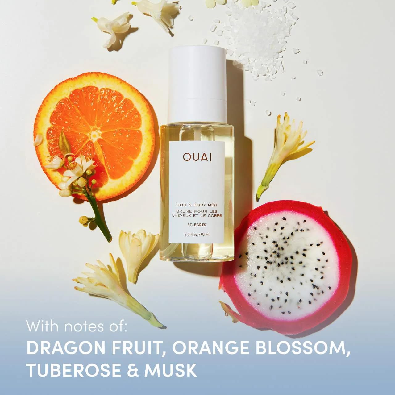 OUAI St. Barts Hair and Body Mist - Tropical-Scented Hair Perfume and Body Spray - Notes of Dragonfruit, Orange Blossom, Tuberose & Musk (3.3 Fl Oz)