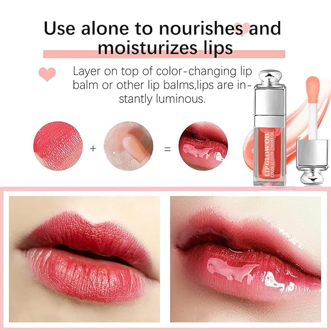 Hydrating Lip Glow Oil, Moisturizing Plumper Lip Gloss, Transparent Plumping Balm, Tinted Balm Care 0.2 OZ - 004 CORAL