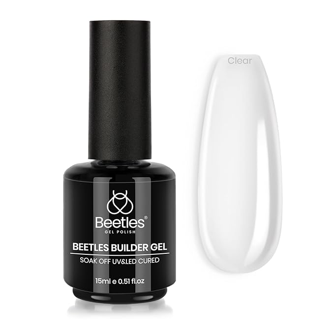 Beetles Builder Gel for Nails 0.51 OZ 8 in 1 Clear Nail Builder Strengthener Gel Enhancement Nail Gel Building Nail Apex for Beginners & DIY Salon Manicure