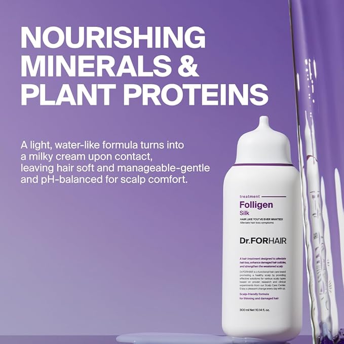 Dr.FORHAIR Folligen Silk Treatment 300 ml/10.14 fl. oz. | Damaged Scalp And Hair Care | Gentle, Nourishing & Strengthening