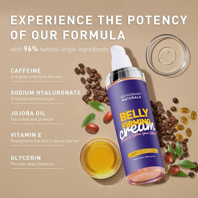 Belly Firming Cream: B Flat Skin Tightening Cream , Cellulite & Stretch Mark Reduction & Tummy Hips Cream & Body Firming for Stomach & Thighs & Arms – 3.38 Fl Oz