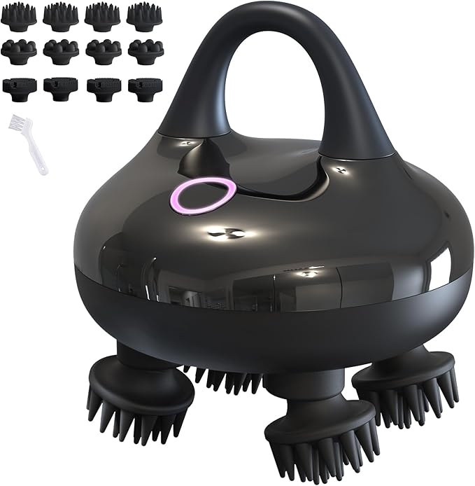 arboleaf Electric Scalp Massager Kneading Head Massager Scalp Stress Relax, Portable 6 in 1 Hair Massage with 12 Removable Massage Claws, Recharagable Head Stratcher, Gift for Mom Dad