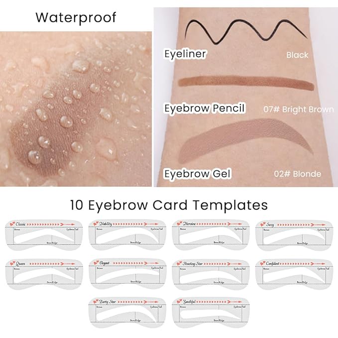 evpct Eyebrow Stencils Kit for Women Shaping, Eyebrow Shaper Makeup Kit, Eye Brow Stencil Shaper Tinting kits for Women, with Eyeliner, Eyebrows Pencil, Pomade, Brush and 10 Stencils, Kit-02# BLONDE