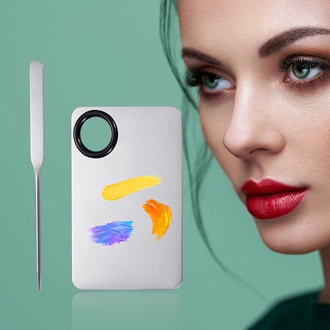 Foundation Spatula, Stainless Steel Makeup Mixing Palette with Makeup Spatula Korean Reusable Cosmetic Spatula Tool for DIY Liquid Foundation Nail Polish Contour Primer