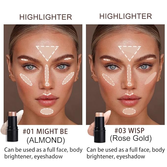 evpct 2Pcs Cream Contour Foundation Stick for Neutral Skin, Highlighter & Bronzer Pen Face Brightens & Shades Pencil Highlighting Shade Longwear Makeup Highlight Bronzer Shaping Trimming Stick, 01&03