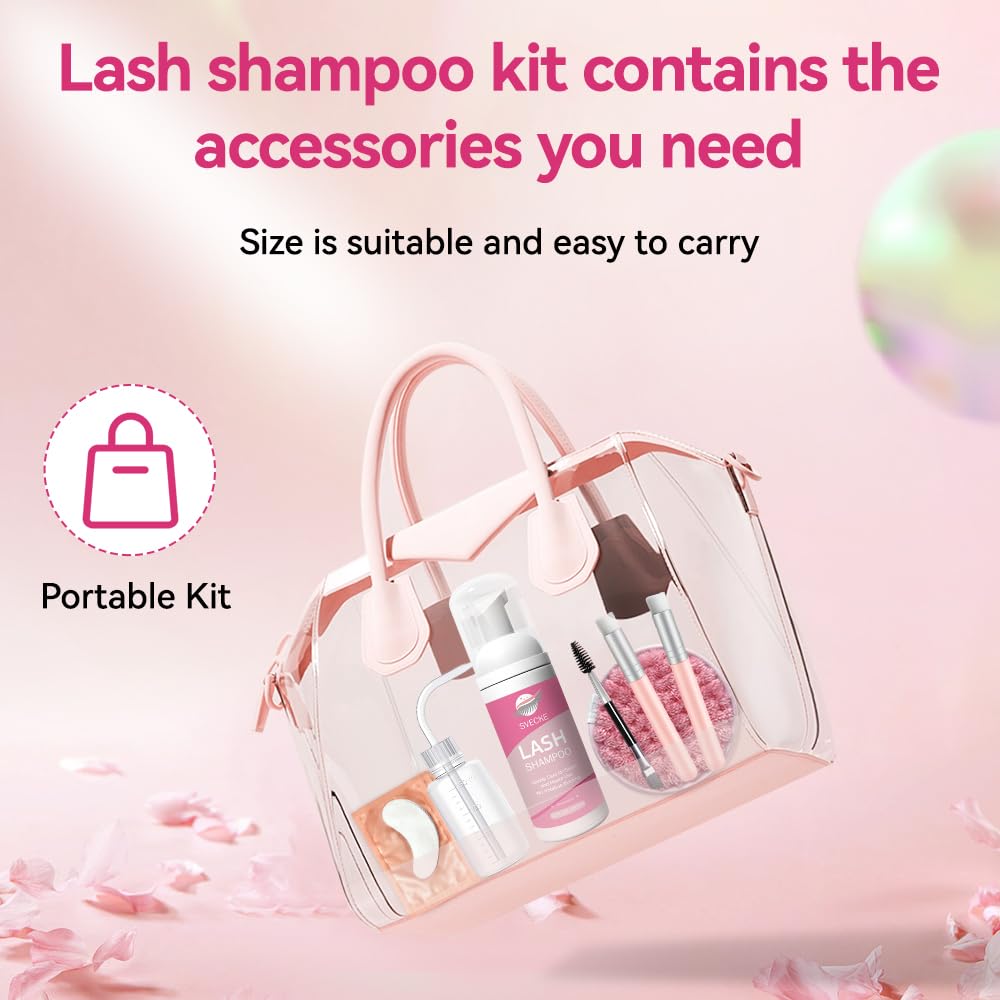 Lash Shampoo Kit, 2 fl.oz / 60ml Eyelash Cleanser, Lash Cleaning Kit with Brush, Eyelash Shampoo for Lash Extensions, Eyelash Remover for Salon and Home Use