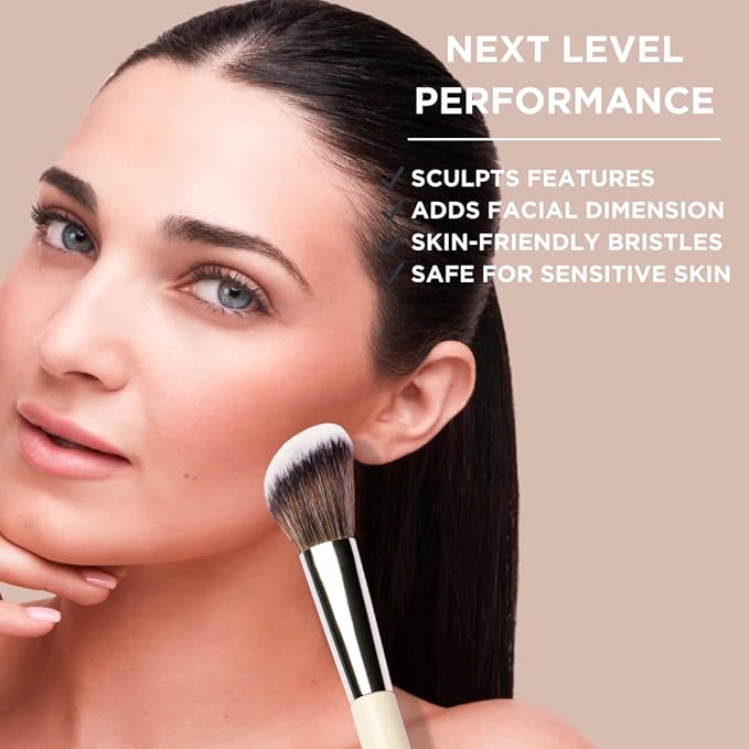 HALEYS Contour Brush VEGAN + CRUELTY-FREE, Angled & Tapered with Fluffy Bristles, Ideal for powder, cream, liquid, Use with blush, contour, bronzer, Sustainable Wood