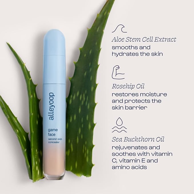Alleyoop Game Face Concealer Makeup, Lightweight to Medium Buildable Coverage Under Eye Concealer, For Blemishes, Crease-proof and Hydrating with Aloe Stem Cell, Smooth Second Skin Finish - All-Star