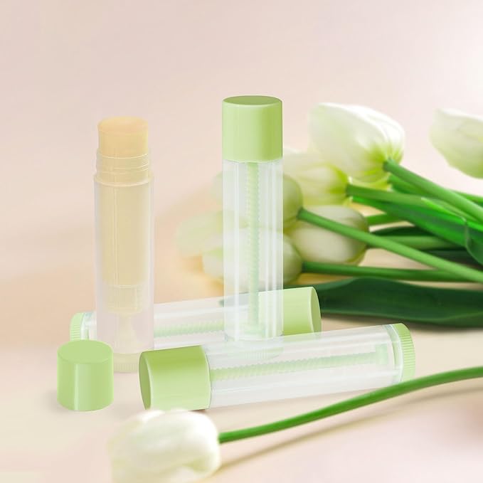 LotFancy Lip Balm Tubes Empty, 60PCS 5.5ml (3/16 Oz), Clear Lip Balm Container Tubes with Green Caps, BPA Free & Leak Free, Refillable