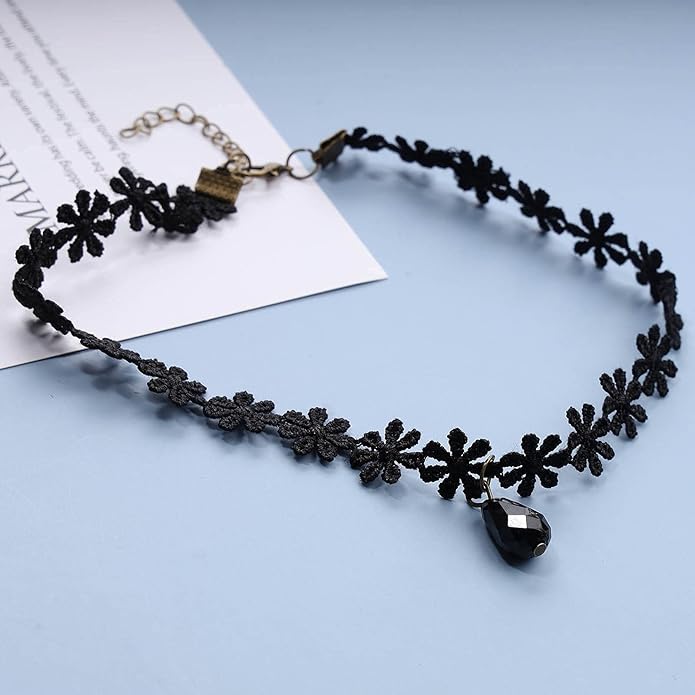 Black Choker Necklace Crystal Necklace Chain Short Collar Necklace Jewelry for Women and Girls