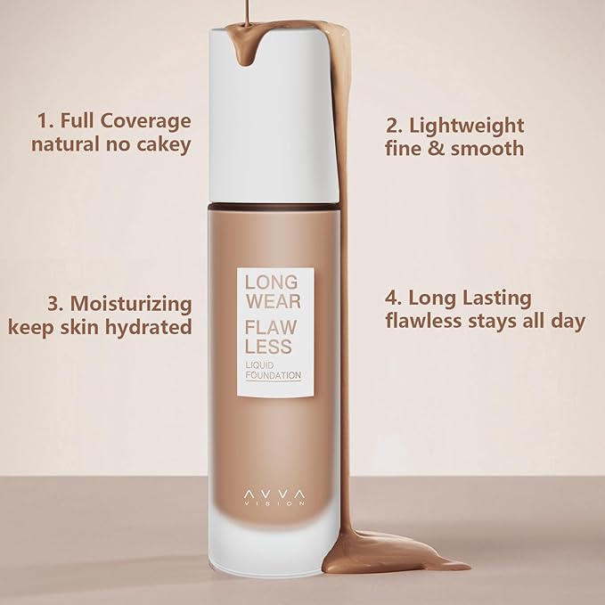 Liquid Foundation Makeup Natural True Skin Tone Full Coverage Concealer Flawless Complexion Blendable Longwear, 105, 1 fl. oz.