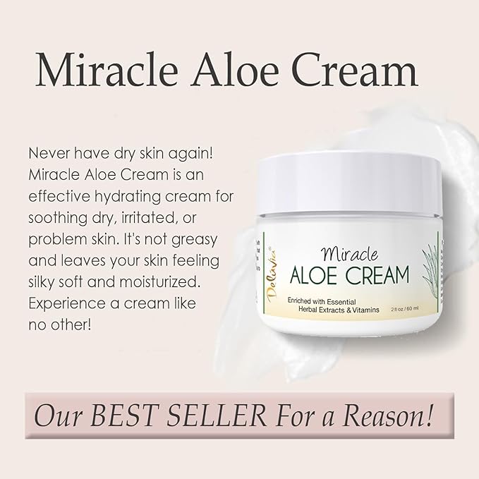 Deluvia Miracle Aloe Cream | Face & Body Moisturizer with Vitamin E & Organic Aloe Vera (2 Ounce (Pack of 1), Unscented)