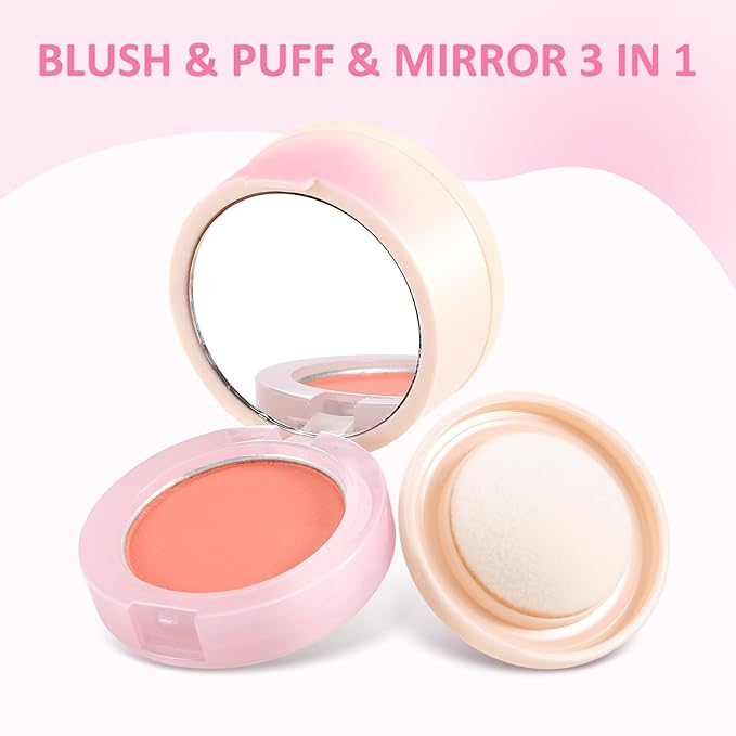 Boobeen Blush Compact for Face, Matte Powder Blush for Cheeks Powder Palette, Nude Light Blush with Puff, Blusher Makeup for a Radiant, Natural Glowing