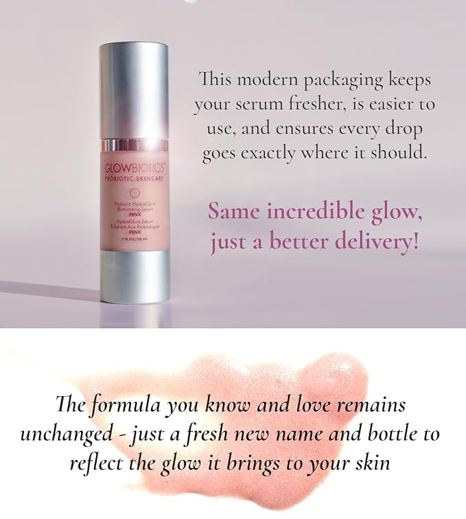 Glowbiotics Probiotic HydraGlow Illuminating Serum Pink: Hydrating Dew Drops for Radiant Skin, Illuminating Glow Enhancer with Hyaluronic Acid and Probiotics, 1 Fl Oz