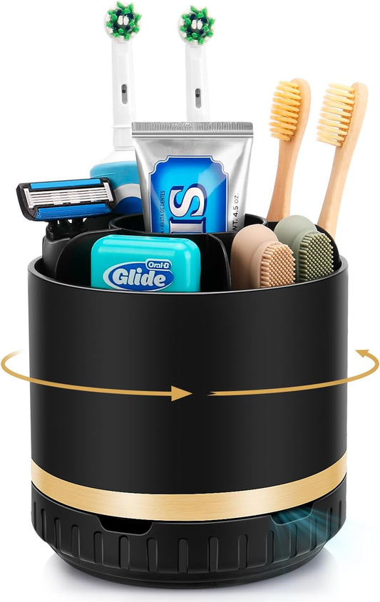 Bathroom Organizer Countertop - Rotating Black Toothbrush Holder for Bathroom Accessories Organization Detachable 6 Slots Bathroom Sink Storage Caddy Vanity Organizer