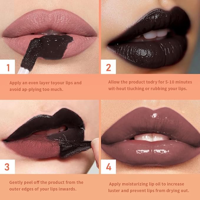 Chocolate Brown Peel Off Lip Gloss Tattoo and Lip Oil, Lip Stain Peel Off Masque - Peel Off Lip Tint ,Long Lasting Waterproof Transfer-proof Lip Mask Lip Gloss Peel Off Lip Liner,Stay Lip Makeup 07#