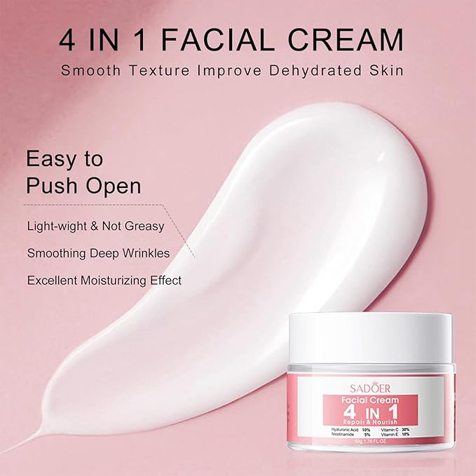 4 IN 1 Face Care Kit, Gifts for Women, Anti Aging Skin Care Set, Reduce Wrinkles with Hyaluronic Acid, Niacinamide, Vitamin C, Vitamin E, Daily Skin Care Routine, Face Skin Care Kit for Women Gift